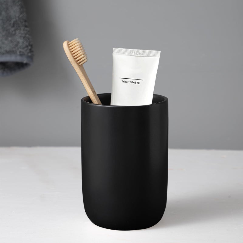 BSDISP Matte Black Toothbrush Holders for Bathrooms - 1 Cups Ceramic Toothbrush Toothpaste Holders  Black Bathroom Tumbler Cup Reusable Toothbrush Cup Black Mouthwash Cup  Bathroom Counter Organizer - Image 1